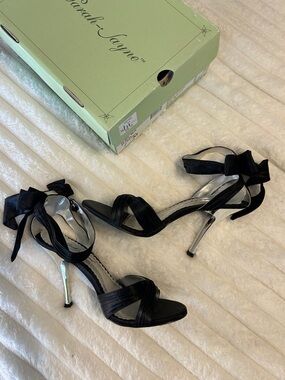 Sarah Jayne Flirt Black Satin Bow Women's Heels
